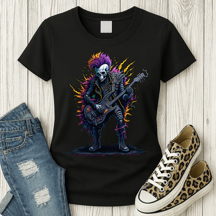 Punk rock n roll skeleton Womens T-Shirt
