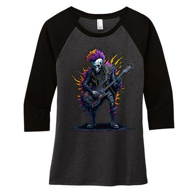 Punk rock n roll skeleton Women's Tri-Blend 3/4-Sleeve Raglan Shirt