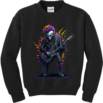 Punk rock n roll skeleton Kids Sweatshirt