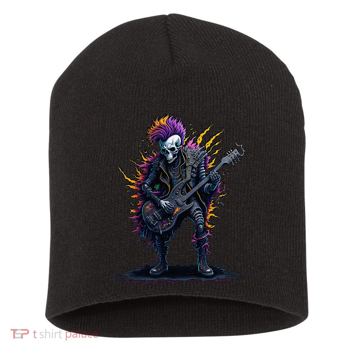Punk rock n roll skeleton Short Acrylic Beanie