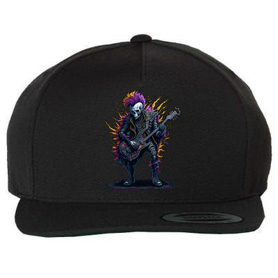 Punk rock n roll skeleton Wool Snapback Cap