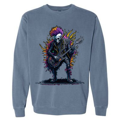 Punk rock n roll skeleton Garment-Dyed Sweatshirt