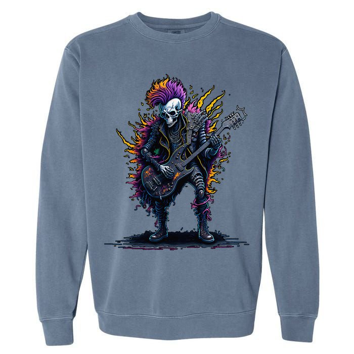 Punk rock n roll skeleton Garment-Dyed Sweatshirt