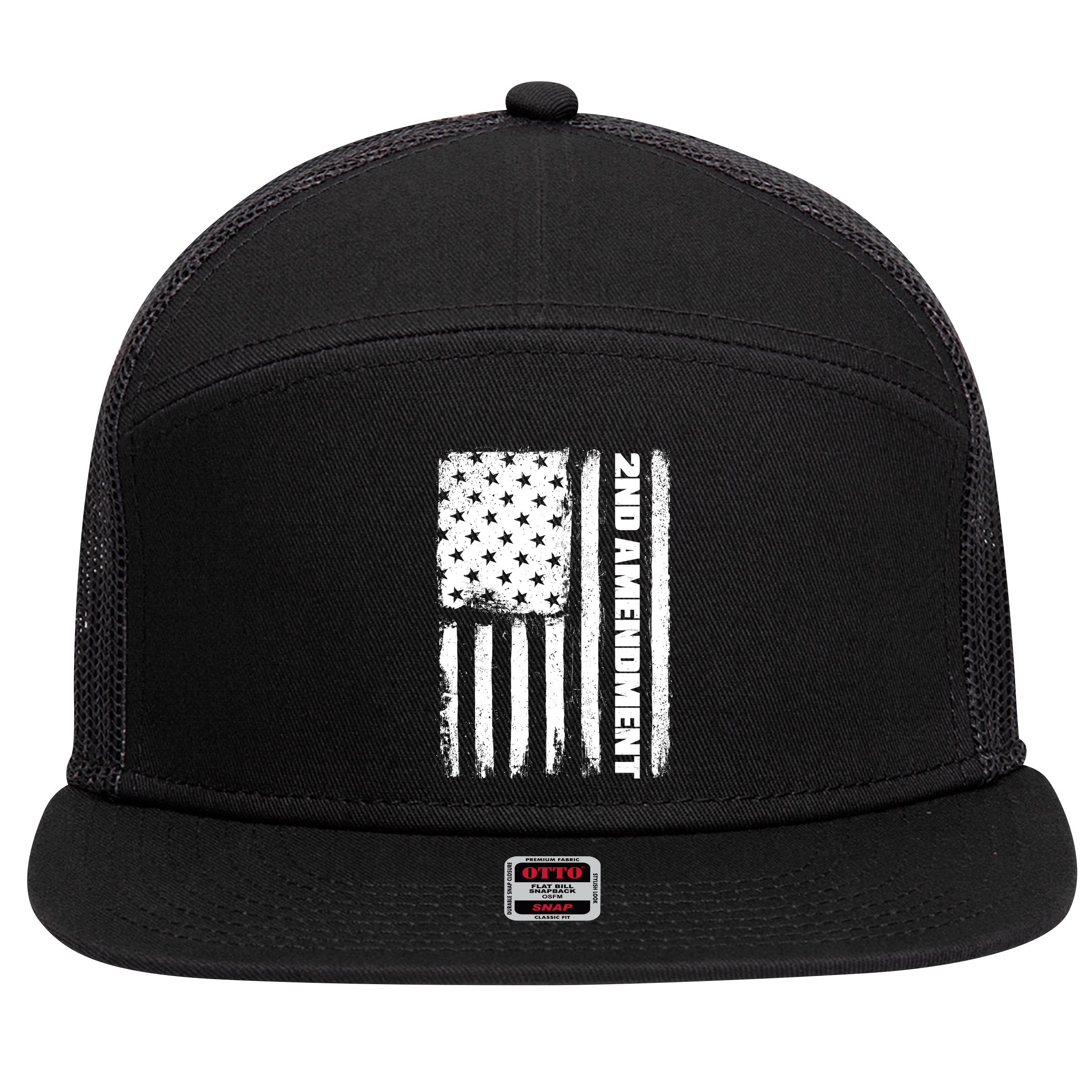 Pro 2nd Amendment American Flag 7 Panel Mesh Trucker Snapback Hat