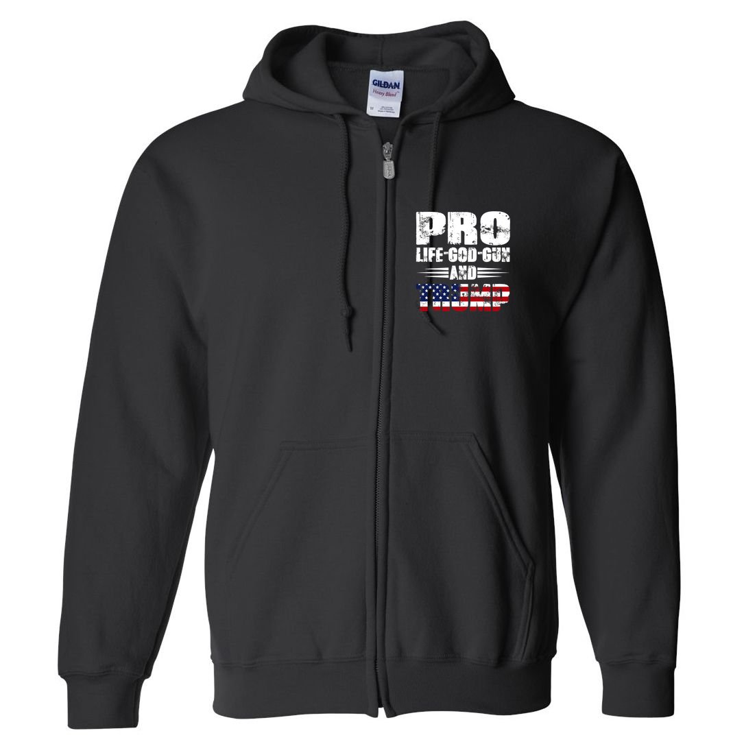 Pro Life God Gun And Trump Full Zip Hoodie