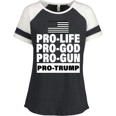 Pro-Life Pro-God Pro-Gun Pro-Trump Enza Ladies Jersey Colorblock Tee