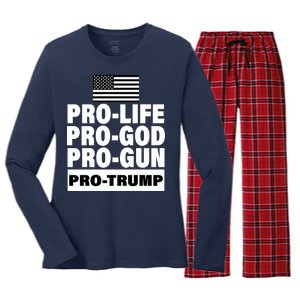 Pro-Life Pro-God Pro-Gun Pro-Trump Women's Long Sleeve Flannel Pajama Set 