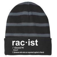 Pro Republican Funny The Liberal Racist Definition Striped Beanie with Solid Band