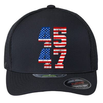 Pro Trump Election 2024 Vintage 45 47 USA Flag Flexfit Unipanel Trucker Cap