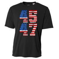 Pro Trump Election 2024 Vintage 45 47 USA Flag Cooling Performance Crew T-Shirt