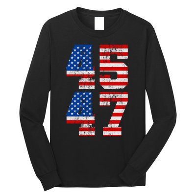 Pro Trump Election 2024 Vintage 45 47 USA Flag Long Sleeve Shirt