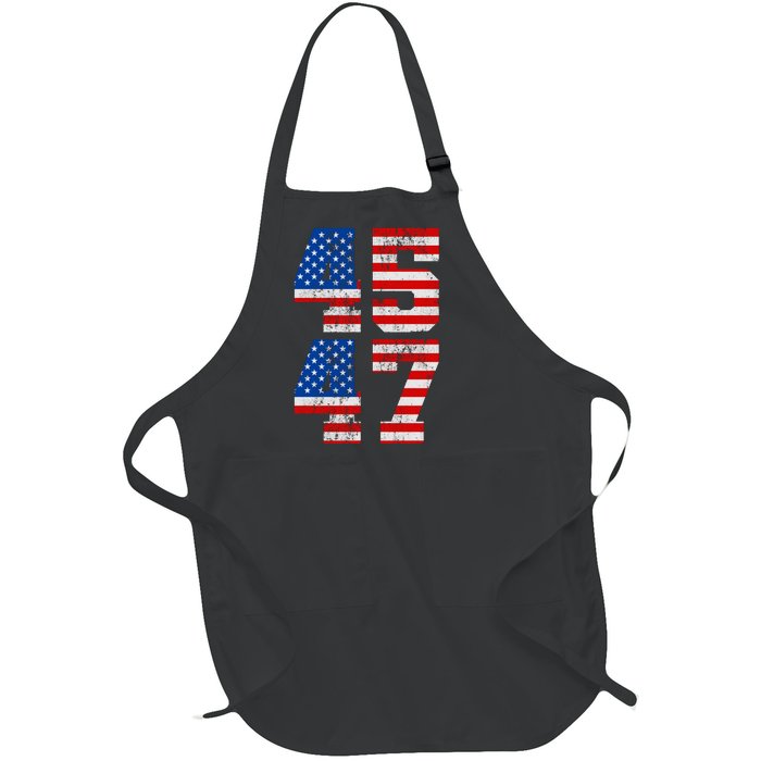 Pro Trump Election 2024 Vintage 45 47 USA Flag Full-Length Apron With Pockets