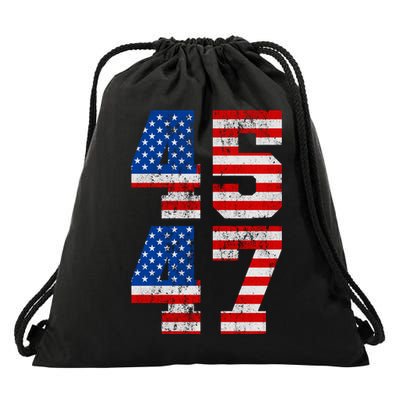 Pro Trump Election 2024 Vintage 45 47 USA Flag Drawstring Bag