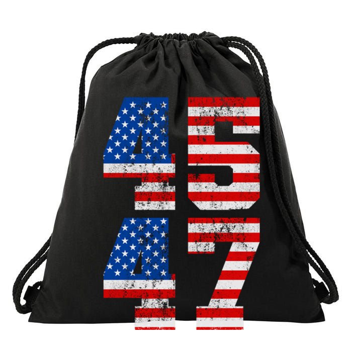 Pro Trump Election 2024 Vintage 45 47 USA Flag Drawstring Bag