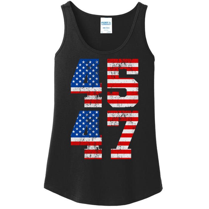 Pro Trump Election 2024 Vintage 45 47 USA Flag Ladies Essential Tank