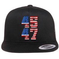 Pro Trump Election 2024 Vintage 45 47 USA Flag Flat Bill Trucker Hat