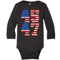 Pro Trump Election 2024 Vintage 45 47 USA Flag Baby Long Sleeve Bodysuit