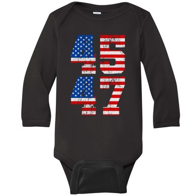 Pro Trump Election 2024 Vintage 45 47 USA Flag Baby Long Sleeve Bodysuit