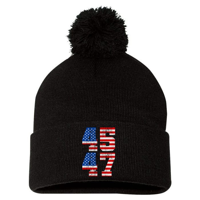 Pro Trump Election 2024 Vintage 45 47 USA Flag Pom Pom 12in Knit Beanie