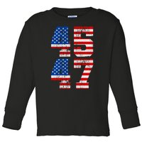 Pro Trump Election 2024 Vintage 45 47 USA Flag Toddler Long Sleeve Shirt