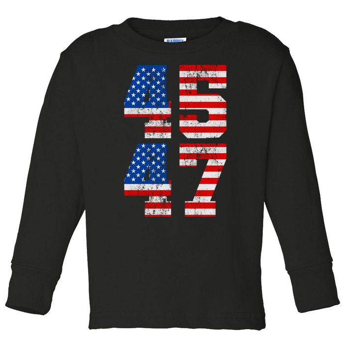 Pro Trump Election 2024 Vintage 45 47 USA Flag Toddler Long Sleeve Shirt