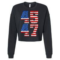 Pro Trump Election 2024 Vintage 45 47 USA Flag Cropped Pullover Crew