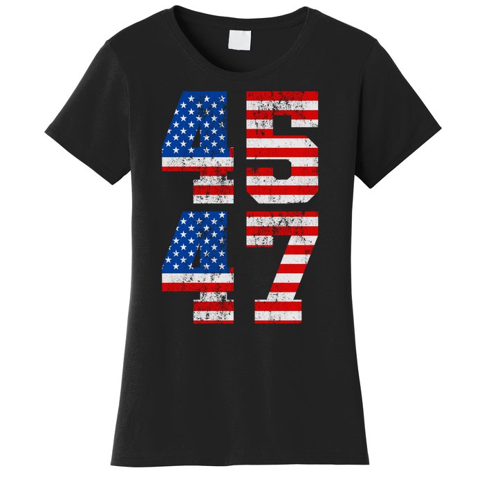 Pro Trump Election 2024 Vintage 45 47 USA Flag Women's T-Shirt