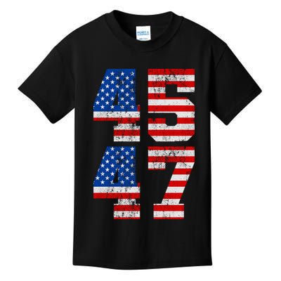Pro Trump Election 2024 Vintage 45 47 USA Flag Kids T-Shirt