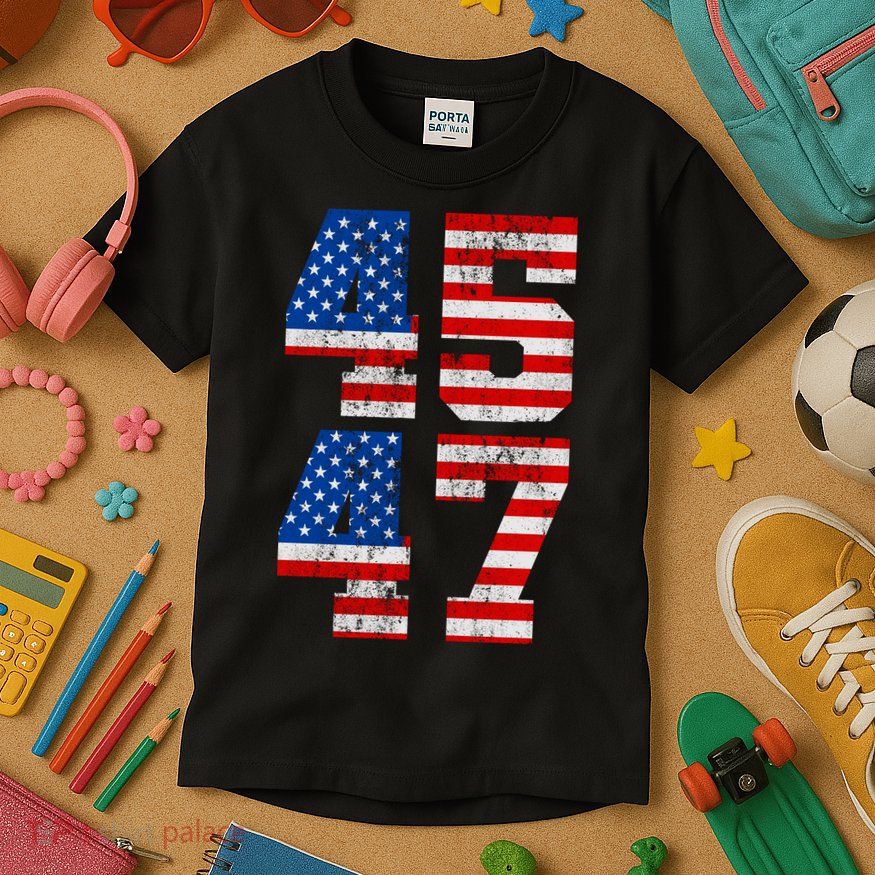 Pro Trump Election 2024 Vintage 45 47 USA Flag Kids T-Shirt