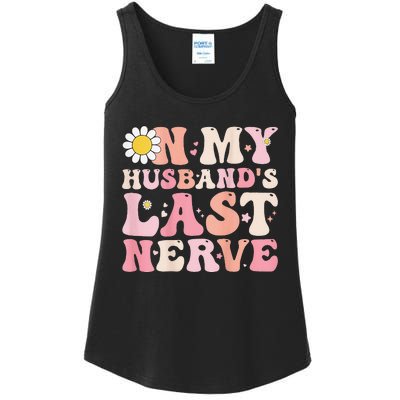 Pinky Retro On My Husband's Last Nerve Groovy (On back) Ladies Essential Tank