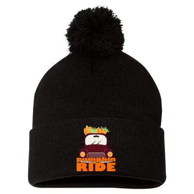 Pumpkin Ride October Fall Pom Pom 12in Knit Beanie