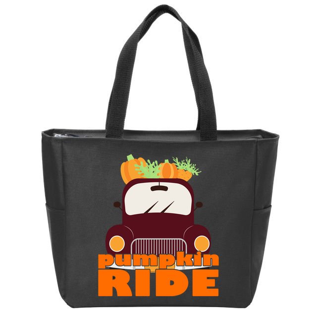 Pumpkin Ride October Fall Zip Tote Bag
