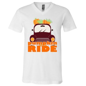 Pumpkin Ride October Fall V-Neck T-Shirt