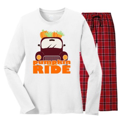 Pumpkin Ride October Fall Women's Long Sleeve Flannel Pajama Set 