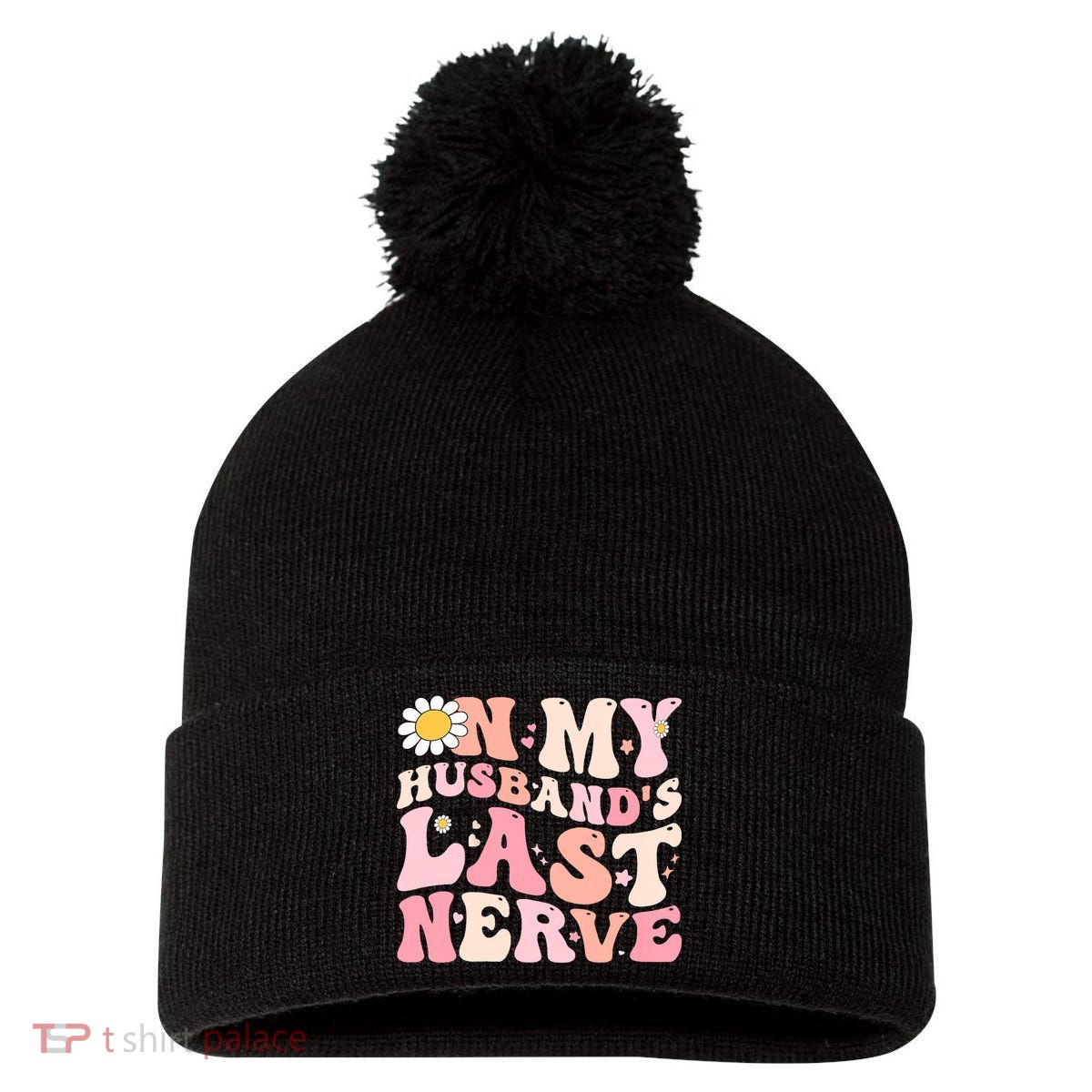 Pinky Retro On My Husbands Last Nerve Groovy Pom Pom 12in Knit Beanie