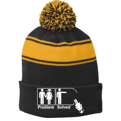 Problem Solved Stripe Pom Pom Beanie
