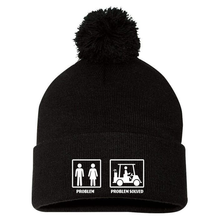 Problem Solved Golf Wife Funny Pom Pom 12in Knit Beanie