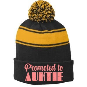 Promoted To Auntie New Baby Niece Nephew Stripe Pom Pom Beanie