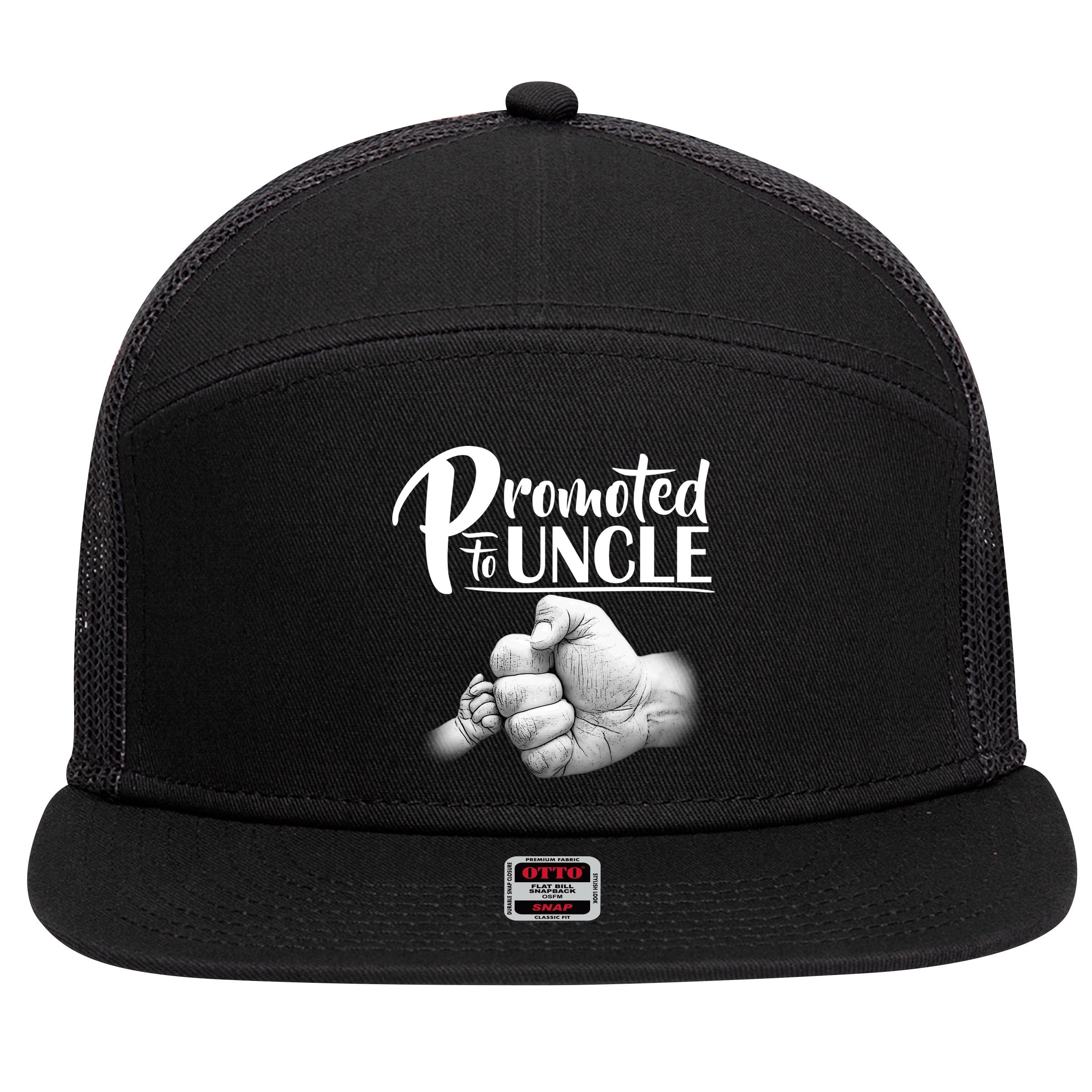 Promoted To Uncle 7 Panel Mesh Trucker Snapback Hat