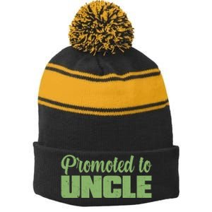 Promoted to Uncle New Baby Niece Nephew  Stripe Pom Pom Beanie