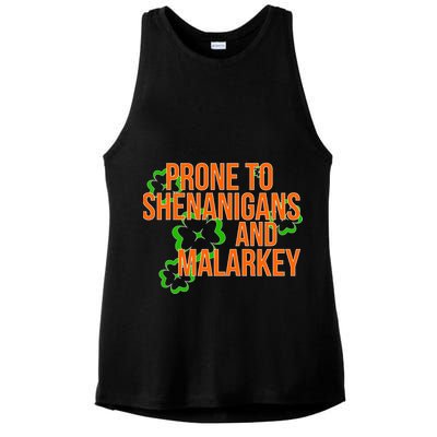 Prone to Shenanigans and Malarkey St Patty's Day Ladies PosiCharge Tri-Blend Wicking Tank