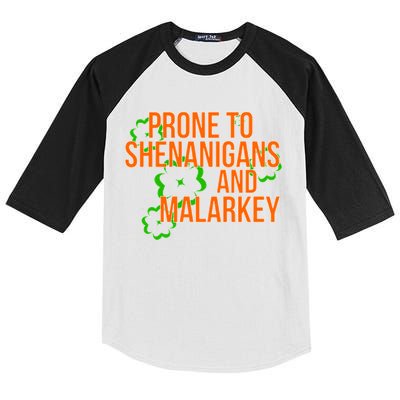 Prone to Shenanigans and Malarkey St Patty's Day Kids Colorblock Raglan Jersey