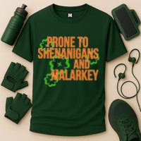 Prone to Shenanigans and Malarkey St Patty's Day Cooling Performance Crew T-Shirt