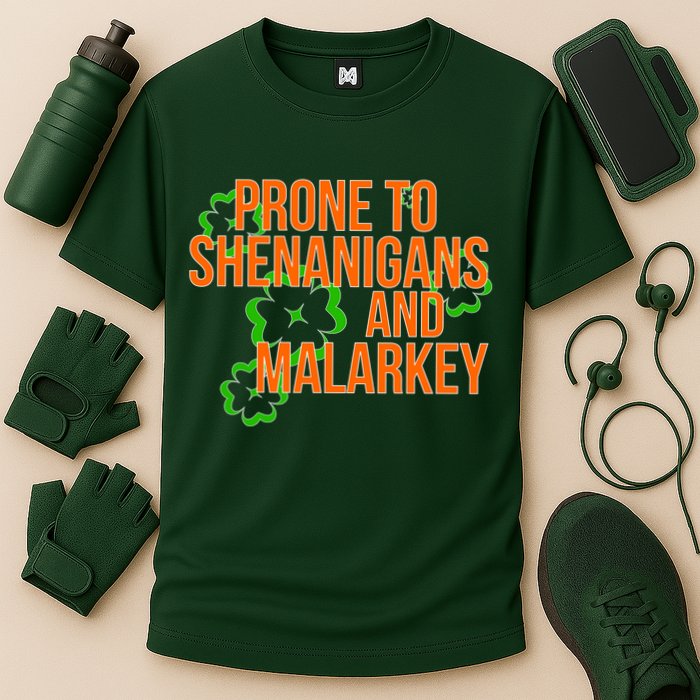 Prone to Shenanigans and Malarkey St Patty's Day Cooling Performance Crew T-Shirt