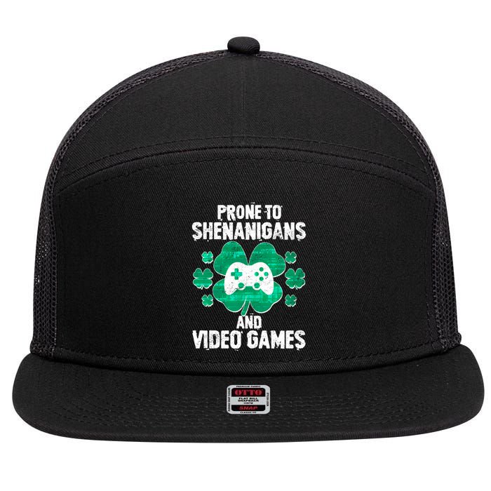 Prone To Shenanigans Video Games Shamrock Gamer 7 Panel Mesh Trucker Snapback Hat