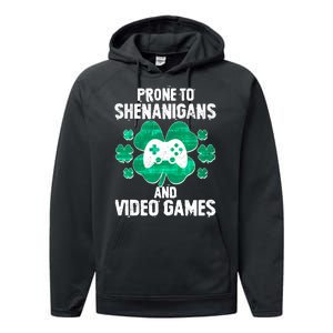 Prone To Shenanigans Video Games Shamrock Gamer Performance Fleece Hoodie