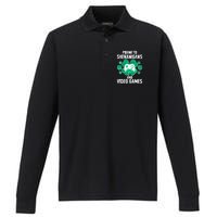 Prone To Shenanigans Video Games Shamrock Gamer Performance Long Sleeve Polo