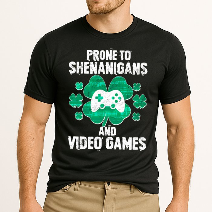 Prone To Shenanigans Video Games Shamrock Gamer Cooling Performance Crew T-Shirt
