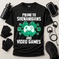Prone To Shenanigans Video Games Shamrock Gamer Cooling Performance Crew T-Shirt