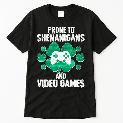 Prone To Shenanigans Video Games Shamrock Gamer Tall T-Shirt